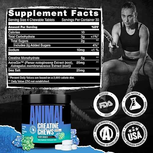 Animal Creatine Chews – Enhanced Creatine Monohydrate Chewable Tablets with AstraGin & Sea Salt, Max Absorption Pre Post-Workout, Lean Muscle Growth, Strength & Recovery, New Flavor Candy Crush’d - Image 7