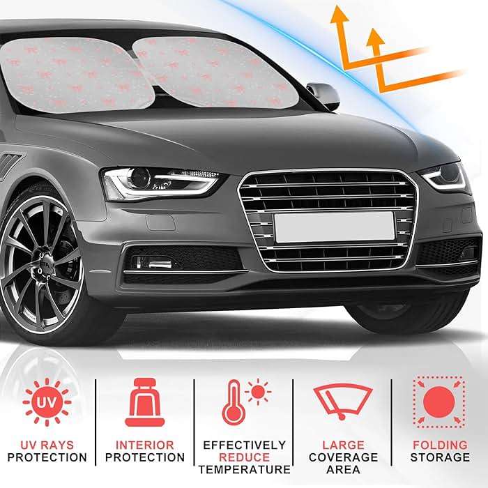 Pink Bow Print Car Windshield Sun Shade, Foldable Reflective UV Protection Sun Visor with Storage Pouch, Auto Interior Accessories for Sedan, SUV, Hatchback - Image 4