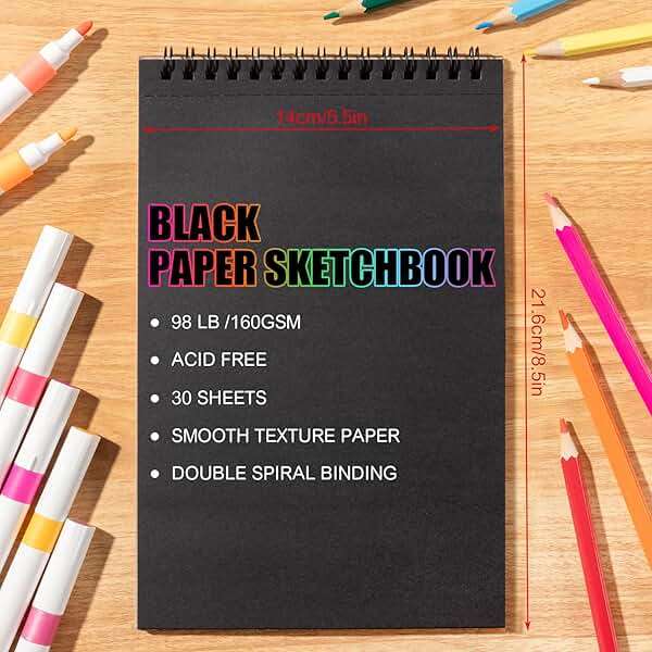 30 Sheets Black Paper Sketchbook, 98lb/160gsm Heavyweight Black Sketch Pad 5.5×8.5in, Acid-Free Drawing Paper, Spiral Bound Sketch Book for Kids, Teens, Artist - Image 3
