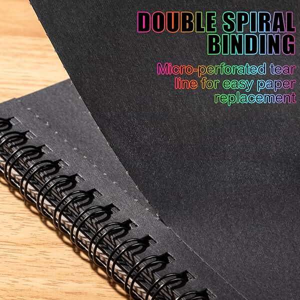 30 Sheets Black Paper Sketchbook, 98lb/160gsm Heavyweight Black Sketch Pad 5.5×8.5in, Acid-Free Drawing Paper, Spiral Bound Sketch Book for Kids, Teens, Artist - Image 4