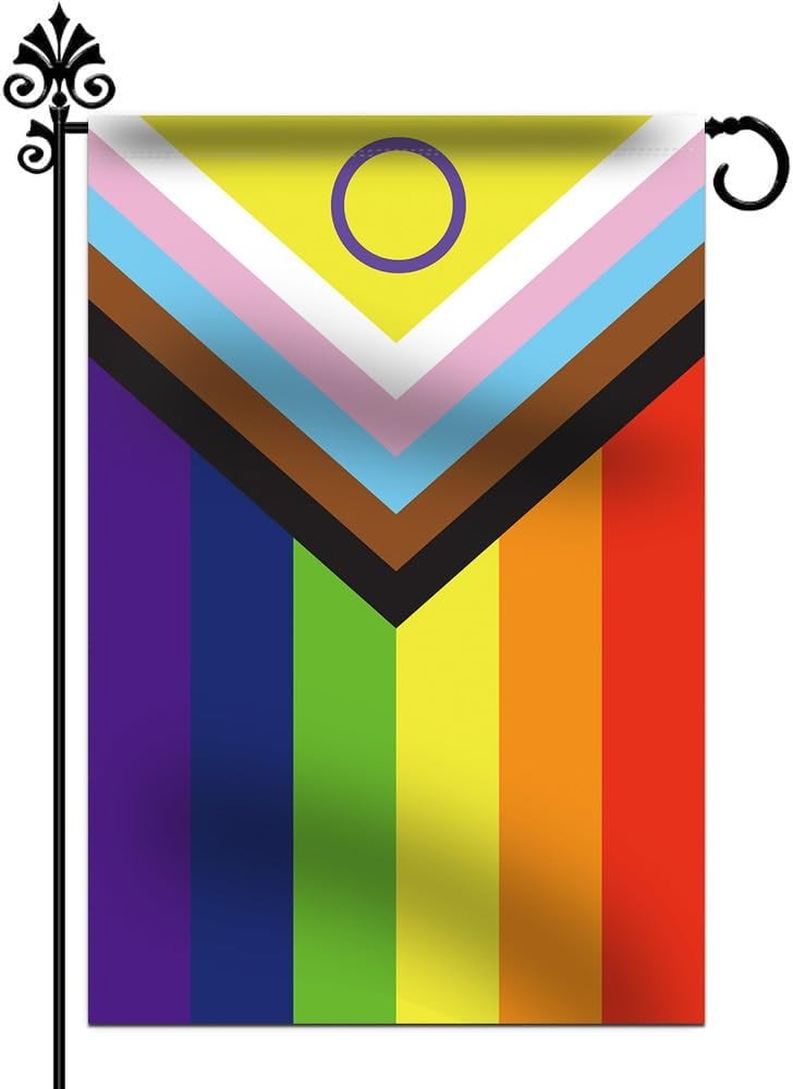 Premium New Intersex Progress Pride Garden Flag 12x18 Double Sided-Small Mini Progressive Gay Pride Rainbow Yard Lawn Flag Outdoor Yard Decorative Banner - Product Image
