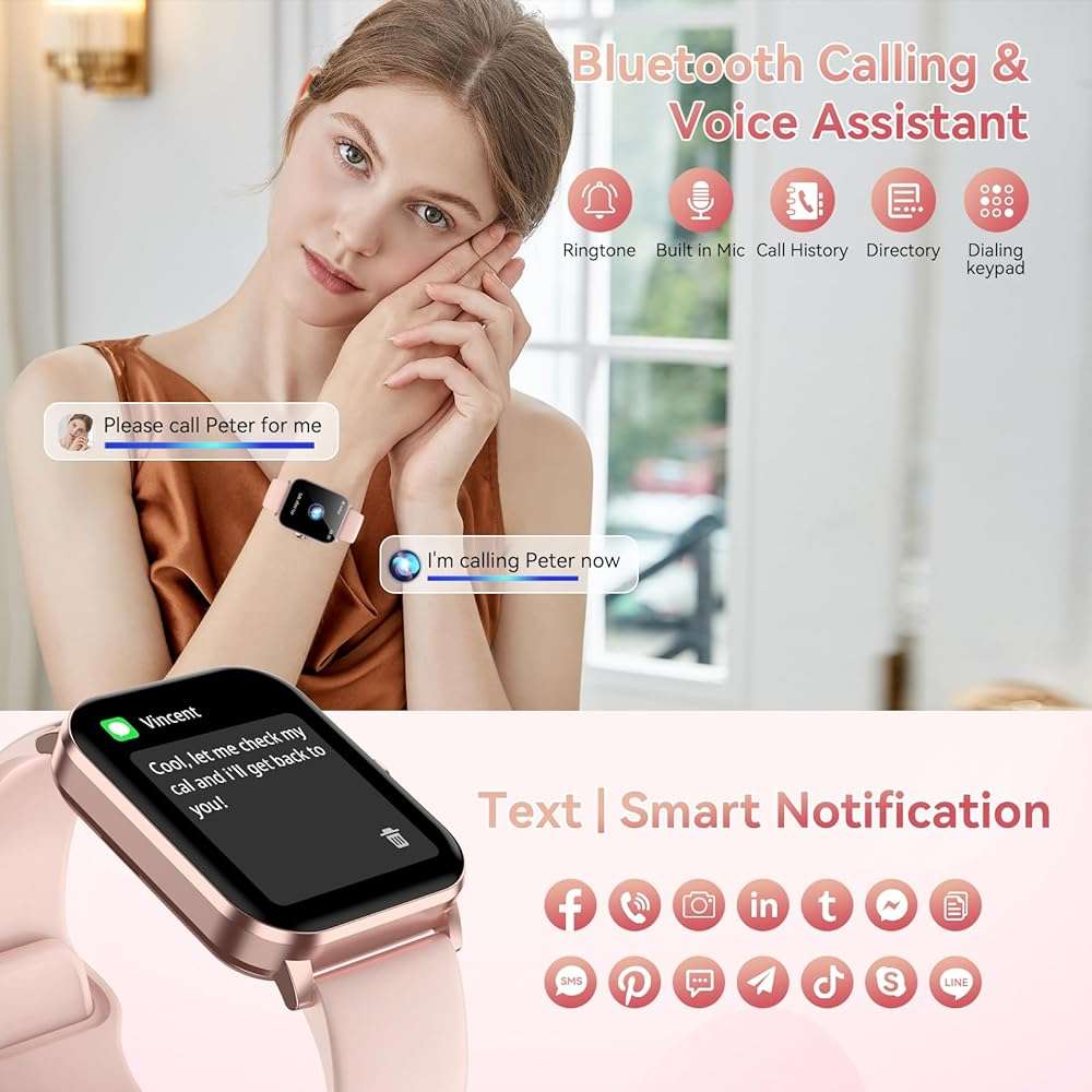 Jacoosa Smart Watch, 1.85" HD Smartwatch for Men Women (Answer/Make Calls), Fitness Watch with 120+ Sports Modes, IP68 Waterproof, Heart Rate/Sleep Monitor, Activity Trackers for iOS/Android (Pink) - Image 2