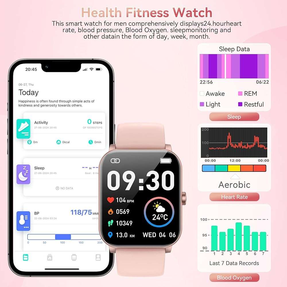 Jacoosa Smart Watch, 1.85" HD Smartwatch for Men Women (Answer/Make Calls), Fitness Watch with 120+ Sports Modes, IP68 Waterproof, Heart Rate/Sleep Monitor, Activity Trackers for iOS/Android (Pink) - Image 4