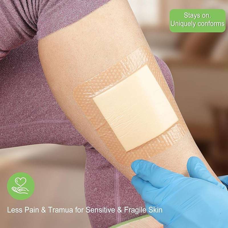 NeuHeils Silicone Super Absorbent Wound Dressing 4''x4'' 20 Packs, Self-Adhesive Waterproof Bandage with Ultrasorb Pad for Heavy Exudates Wound, Soft Gauze Island Dressing - Image 4