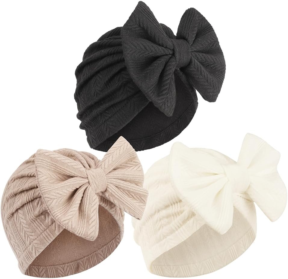 AQOKKA Newborn Baby Girl Hats with Bow Toddler Infant Beanie Cap Newborn Hospital Hats for Baby Girl Kid 3-12 Months - Product Image