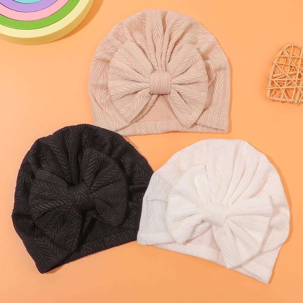 AQOKKA Newborn Baby Girl Hats with Bow Toddler Infant Beanie Cap Newborn Hospital Hats for Baby Girl Kid 3-12 Months - Image 6
