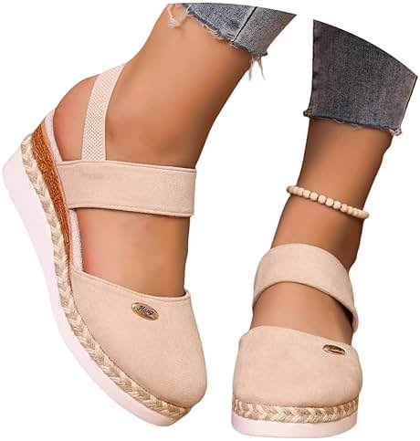 Closed Toe Platform Wedge Sandals Espadrilles Wedges for Women 2025 Dressy Flat Open Toe Comfortable Anti Slip Summer Shoes with Adjustable Buckle Ankle Strap - Product Image
