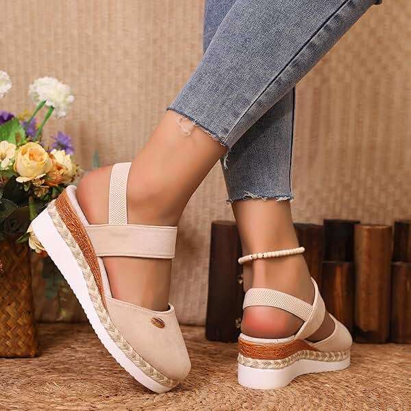 Closed Toe Platform Wedge Sandals Espadrilles Wedges for Women 2025 Dressy Flat Open Toe Comfortable Anti Slip Summer Shoes with Adjustable Buckle Ankle Strap - Image 6