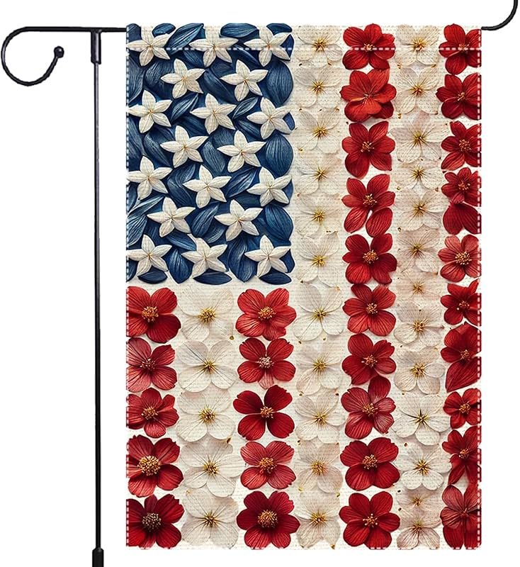 Memorial Day Spring Summer Garden Flag Small Patriotic Garden Flags Burlap Outside Lawn Patio Yard Outdoor 4th of July Floral Decoration 12x18 Inch Double-Sided - Product Image