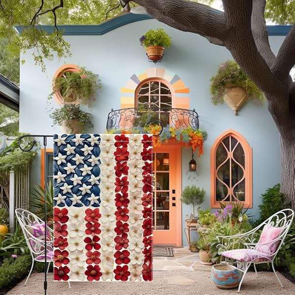 Memorial Day Spring Summer Garden Flag Small Patriotic Garden Flags Burlap Outside Lawn Patio Yard Outdoor 4th of July Floral Decoration 12x18 Inch Double-Sided - Image 2