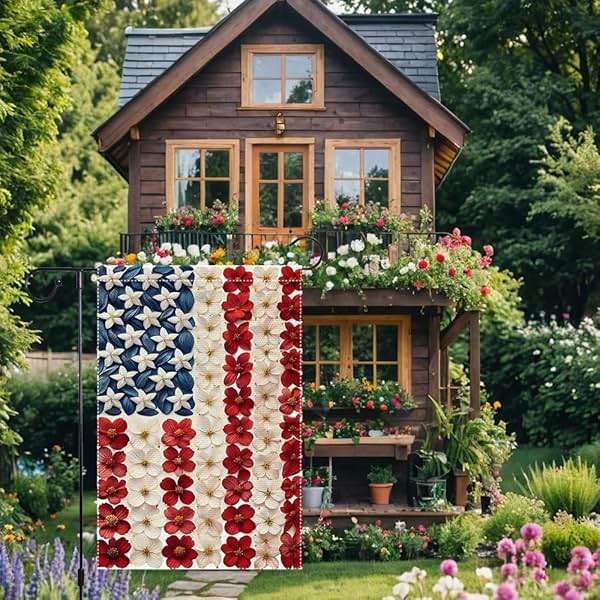 Memorial Day Spring Summer Garden Flag Small Patriotic Garden Flags Burlap Outside Lawn Patio Yard Outdoor 4th of July Floral Decoration 12x18 Inch Double-Sided - Image 4