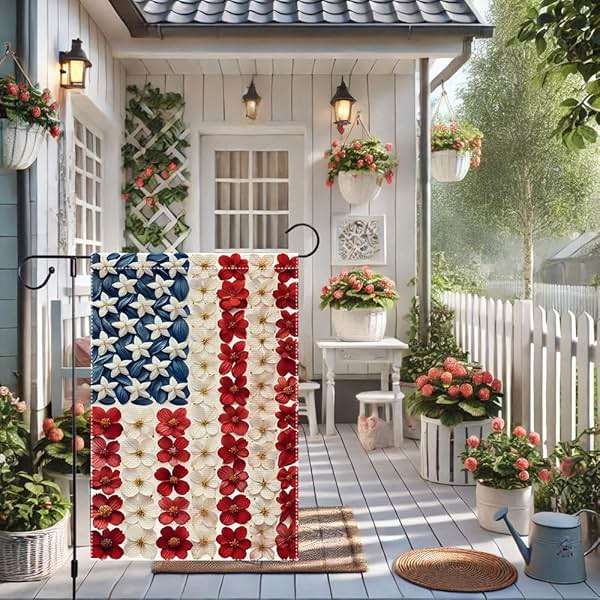 Memorial Day Spring Summer Garden Flag Small Patriotic Garden Flags Burlap Outside Lawn Patio Yard Outdoor 4th of July Floral Decoration 12x18 Inch Double-Sided - Image 9