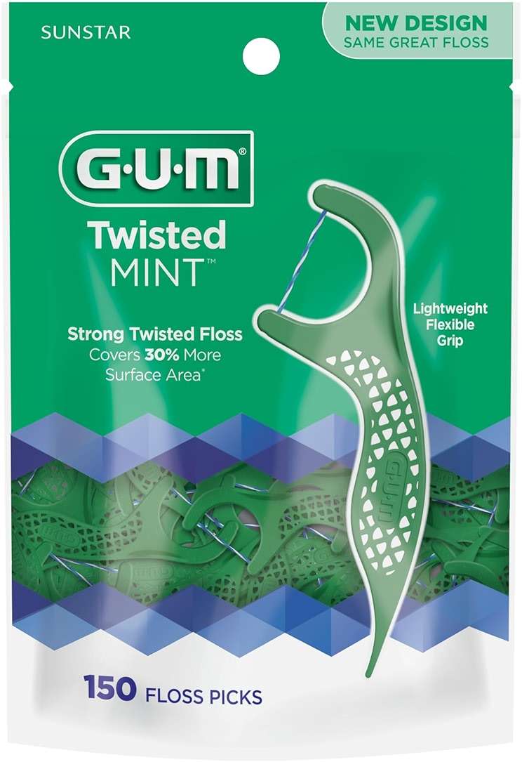 GUM Twisted Mint Dental Floss Picks, Twisted Threads with Shred-Resistant Floss & Easy-Grip Handle, Mint Flavor, 150 Count - Image 10