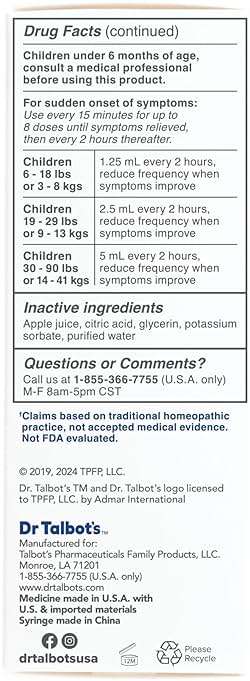 Dr. Talbot's Infant Tummy Ache Relief with Cell Salts - 4 fl oz - Naturally Inspired Kids Stomach Relief - Natural Apple Flavor - Includes Syringe - Image 6