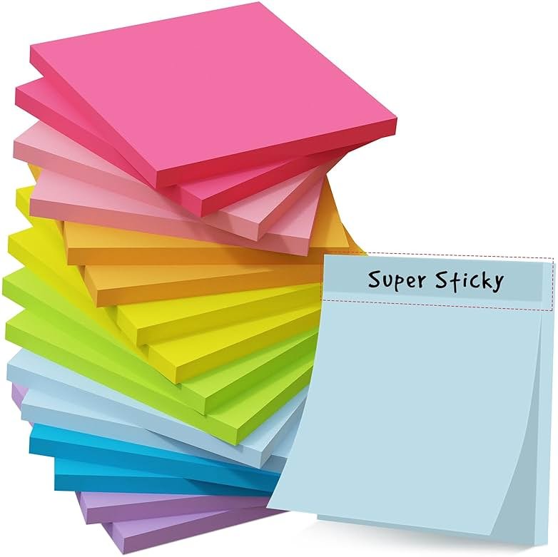 Sticky Notes 3x3 in,8 Bright Colors,16 Pack Colored Sticky Notes Pads, Self-Stick, Recyclable, and Reusable Sticky Notes - Easy to Post for Office, School, Home - Product Image