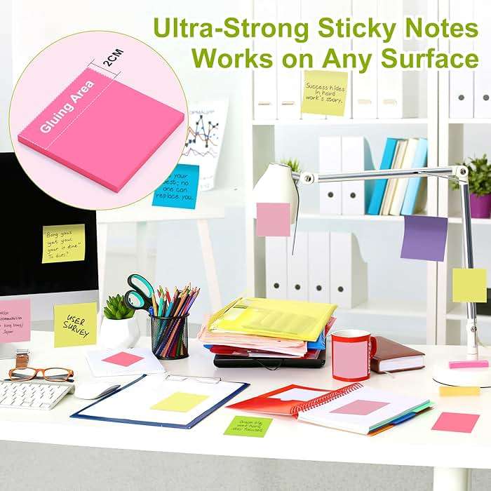 Sticky Notes 3x3 in,8 Bright Colors,16 Pack Colored Sticky Notes Pads, Self-Stick, Recyclable, and Reusable Sticky Notes - Easy to Post for Office, School, Home - Image 2