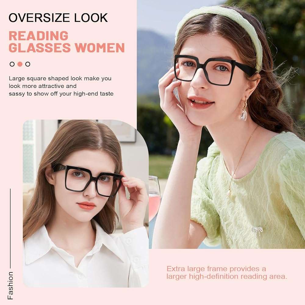 MARE AZZURO Oversized Reading Glasses Women Fashion Readers with Spring Hinge1.0 1.5 2.0 2.5 3.0 3.5 4.0 - Image 2