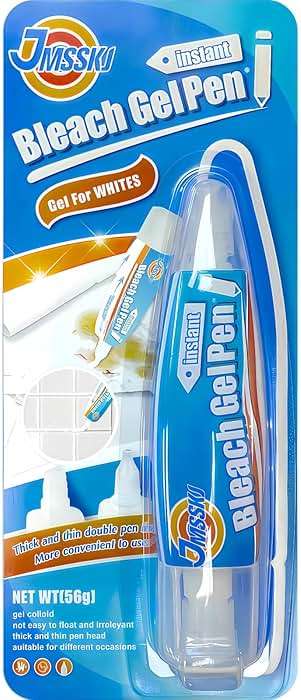 Bleach Pen for Clothes & Grout, 4 in 1 Dual-Tip Stain Remover Gel Pen with Precision Tip & Brush Head, Portable Travel-Size Cleaner for White Laundry, Bathroom Tile Lines, Mold & Mildew, Lemon Scent - Image 1