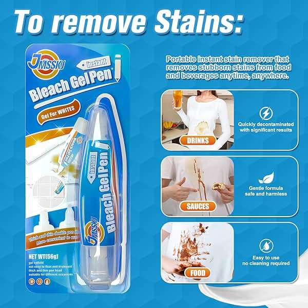 Bleach Pen for Clothes & Grout, 4 in 1 Dual-Tip Stain Remover Gel Pen with Precision Tip & Brush Head, Portable Travel-Size Cleaner for White Laundry, Bathroom Tile Lines, Mold & Mildew, Lemon Scent - Image 2