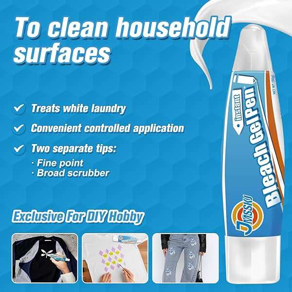 Bleach Pen for Clothes & Grout, 4 in 1 Dual-Tip Stain Remover Gel Pen with Precision Tip & Brush Head, Portable Travel-Size Cleaner for White Laundry, Bathroom Tile Lines, Mold & Mildew, Lemon Scent - Image 3