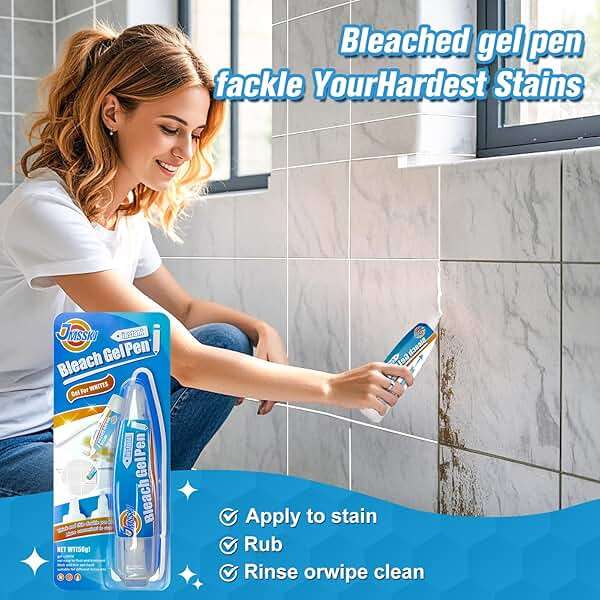 Bleach Pen for Clothes & Grout, 4 in 1 Dual-Tip Stain Remover Gel Pen with Precision Tip & Brush Head, Portable Travel-Size Cleaner for White Laundry, Bathroom Tile Lines, Mold & Mildew, Lemon Scent - Image 5
