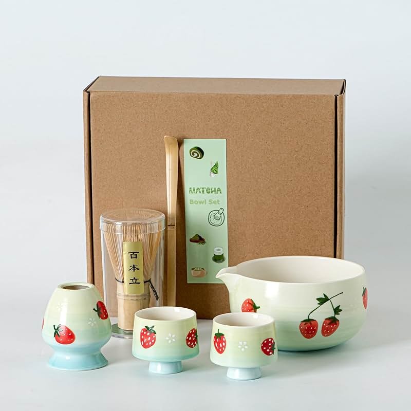 Matcha Whisk Set, Cute Strawberry Matcha Bowl Set with 2 Cups, Bamboo Whisk, Scoop & Holder, Matcha Kit Gift for Tea Lovers and Tea Ceremony, Birthday, Anniversary - Product Image