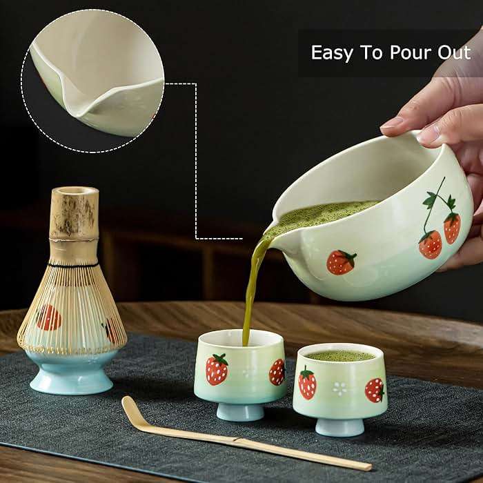 Matcha Whisk Set, Cute Strawberry Matcha Bowl Set with 2 Cups, Bamboo Whisk, Scoop & Holder, Matcha Kit Gift for Tea Lovers and Tea Ceremony, Birthday, Anniversary - Image 3