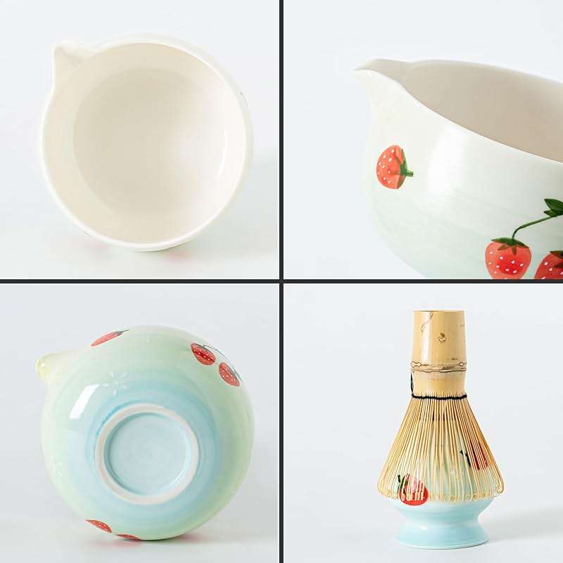 Matcha Whisk Set, Cute Strawberry Matcha Bowl Set with 2 Cups, Bamboo Whisk, Scoop & Holder, Matcha Kit Gift for Tea Lovers and Tea Ceremony, Birthday, Anniversary - Image 9