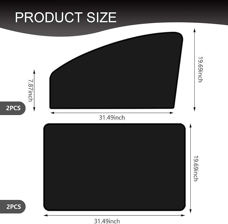 Merdege Pack of 4 Car Window Shade, Front Rear Side Window Protectors, 12.99x18.9x24.41 In/31.5x18.9 in Car Curtains Universal for Most Cars (Black) - Image 2