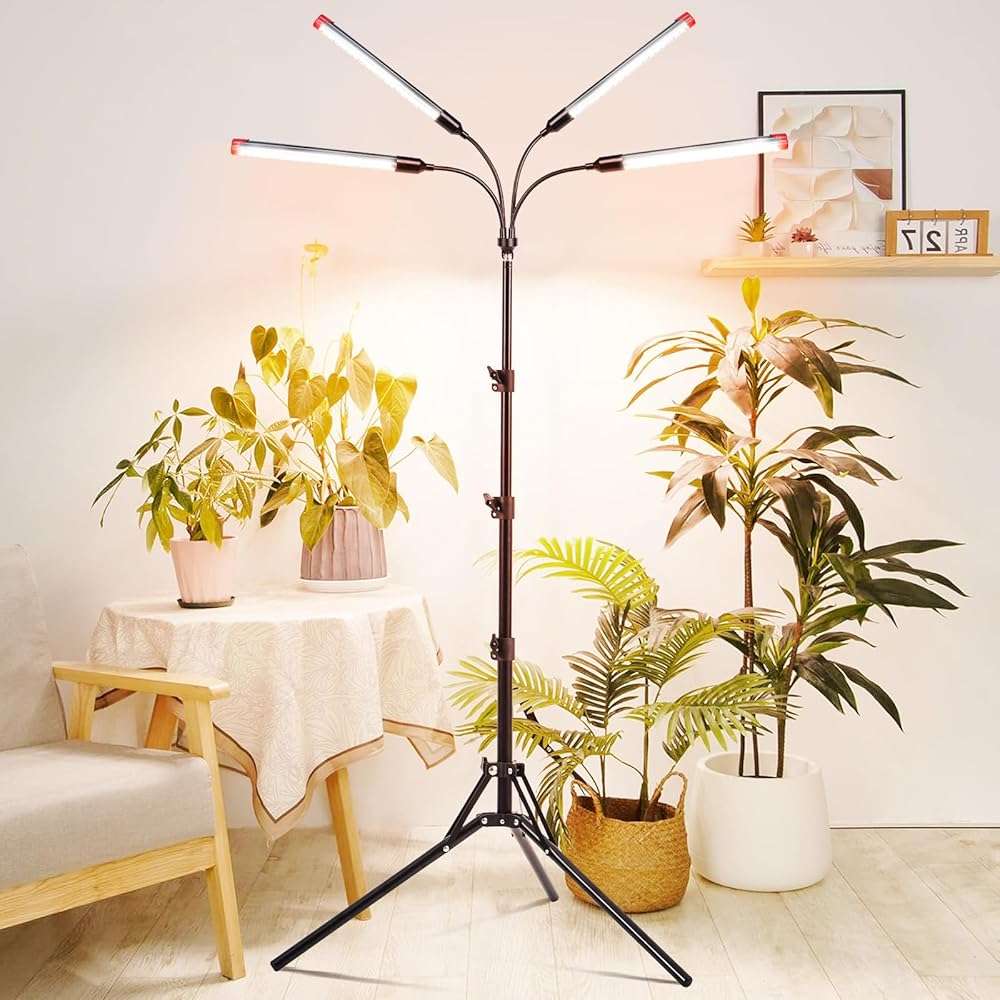 FRGROW 4Head Grow Light with Stand for Tall Indoor Plants, Bonsai Tree, Bright Full Spectrum Plant Growing Lamps, 4/8/12/16/20H Timer, 36 Watt Power Draw, NO Need Adapter, 360° Gooseneck - Image 7