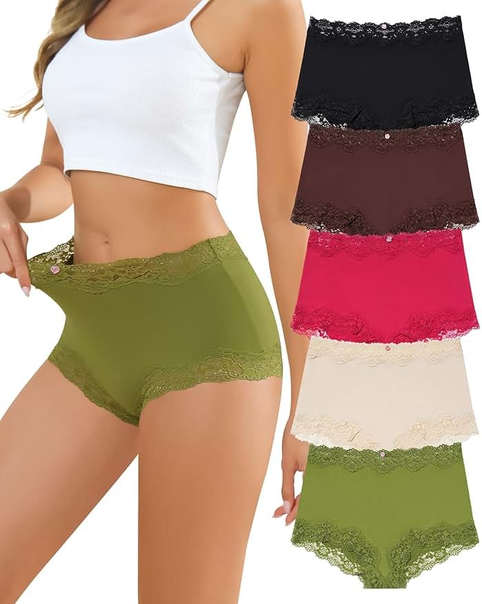 LEVAO Boy Shorts Underwear for Women Lace Full Covreage Boxer Briefs Panties 5 Pack S-XL - Product Image