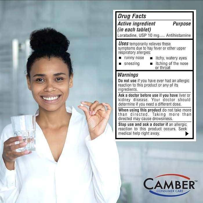 Camber Loratadine 10mg Allergy Pills, Antihistamine 24 Hour, Non Drowsy Allergy Relief (100 Tablets) - Image 6