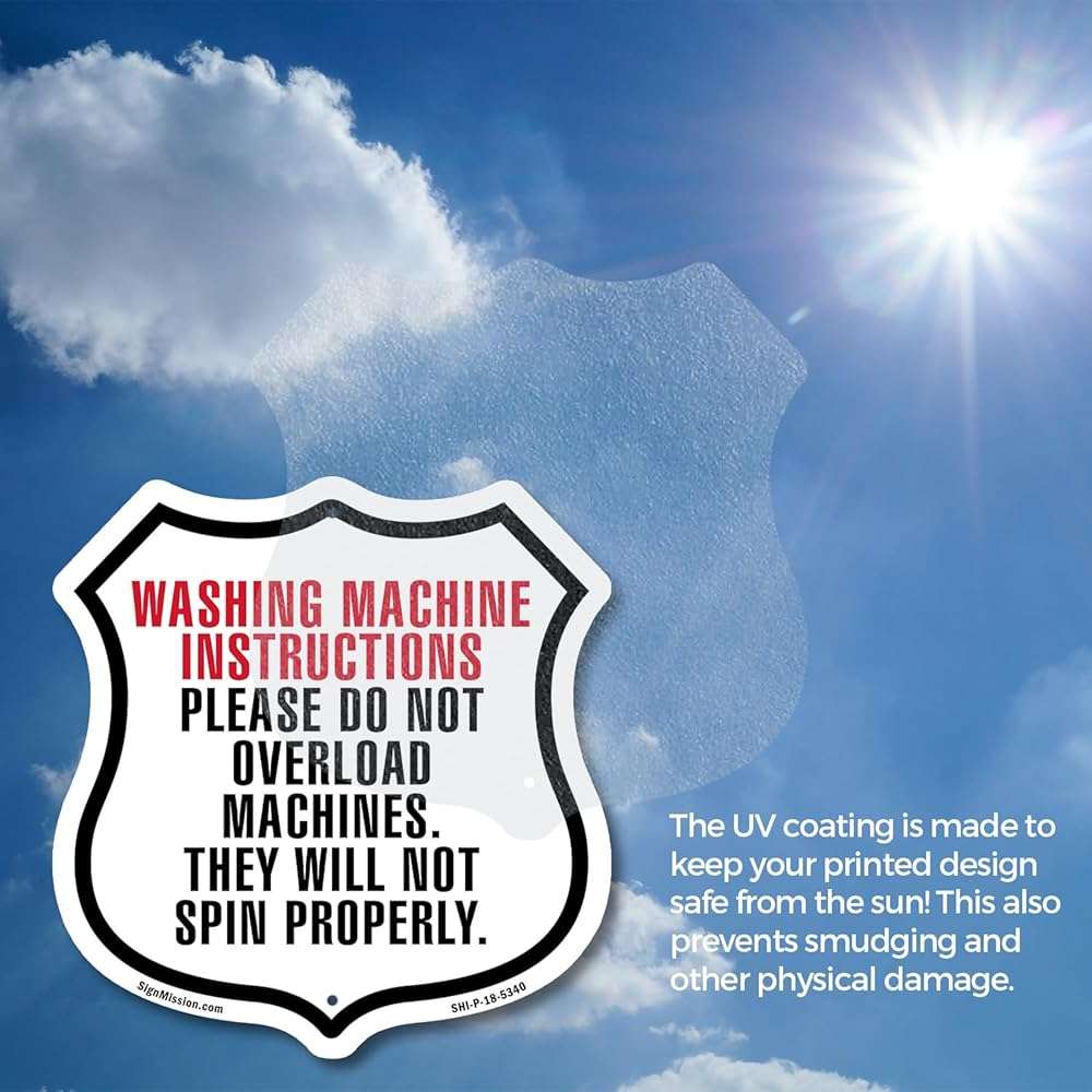 Washing Machine Instructions Please Do Not Overload Machines (2 Pack) 4 inch X 4 inch Shield Shaped Heavy Duty 3.2 mil Vinyl Decals Weather Resistant Made in the USA - Image 5