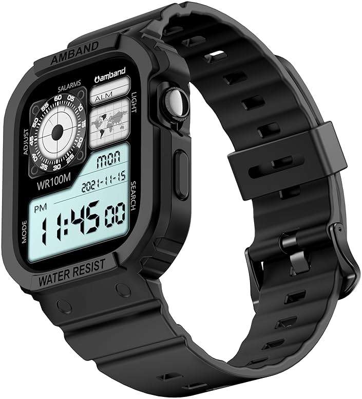 amBand E1 Sport Case Band for Apple Watch Ultra 3/2/1 & SE 3/2/1 & Series 11 10 9 8 7 6 5 4 3 49mm 46mm 45mm 44mm 42mm 41mm 40mm 38mm, Shockproof & Scratch Resistant Rugged Bumper for Men Women - Image 1