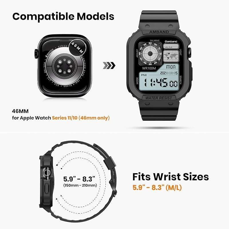 amBand E1 Sport Case Band for Apple Watch Ultra 3/2/1 & SE 3/2/1 & Series 11 10 9 8 7 6 5 4 3 49mm 46mm 45mm 44mm 42mm 41mm 40mm 38mm, Shockproof & Scratch Resistant Rugged Bumper for Men Women - Image 2