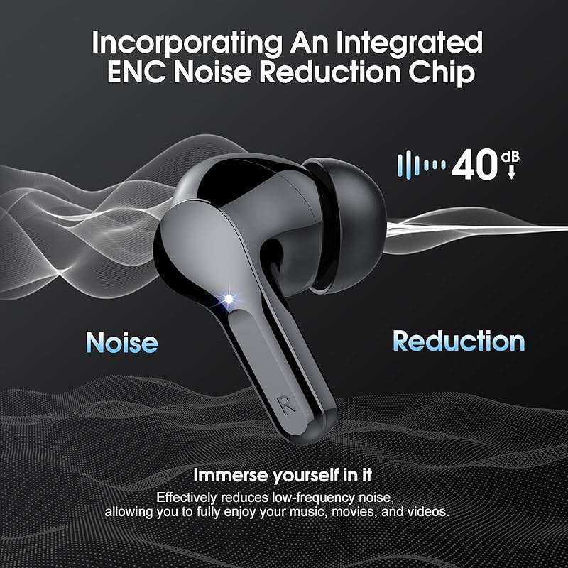 Wireless Earbuds, Bluetooth 5.4 Headphones HiFi Stereo, Bluetooth Earbuds with ENC Noise Cancelling Mic, IP7 Waterproof in Ear Earphones, 48H, LED Display Ear buds for Pad Workout Sports, Black - Image 3