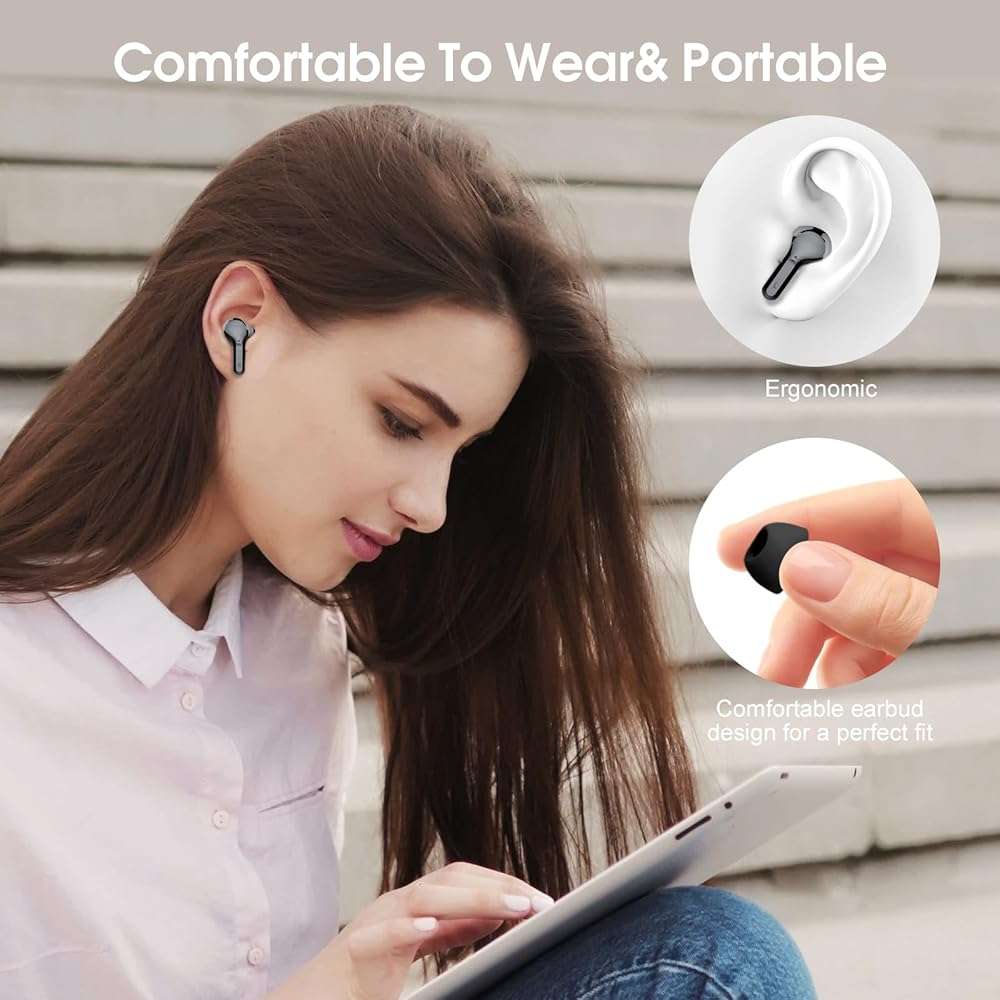Wireless Earbuds, Bluetooth 5.4 Headphones HiFi Stereo, Bluetooth Earbuds with ENC Noise Cancelling Mic, IP7 Waterproof in Ear Earphones, 48H, LED Display Ear buds for Pad Workout Sports, Black - Image 6
