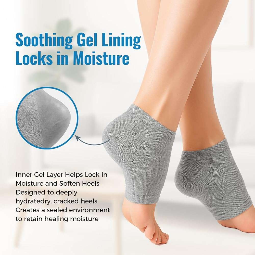 HOMEDSUN 2 Pairs Moisturizing Gel Toeless Socks for Dry Feet Cracked Heel Stick Repair Treatment Women Hydrating Foot Spa Moisture Softens Reusable Pedicure Sock - Image 3
