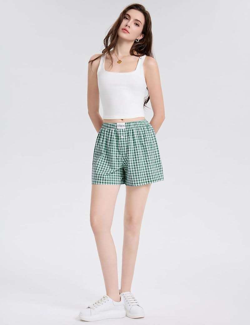 LOMON Boxer Shorts for Women Summer Gingham Pajamas 2026 Lounge Sleep Pj Plaid Shorts Y2K Beach Bottoms with Pockets - Image 5