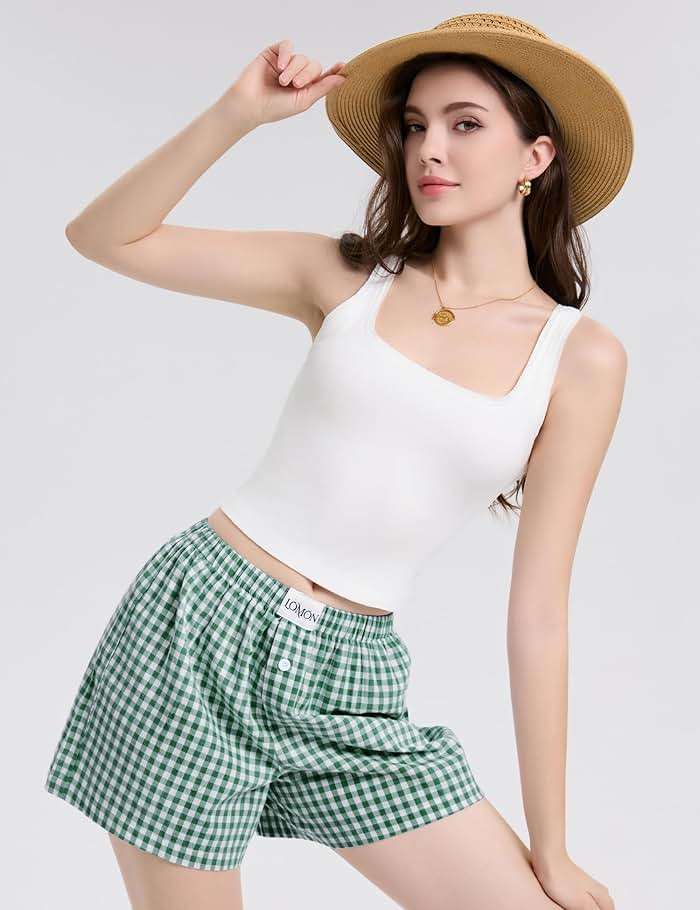 LOMON Boxer Shorts for Women Summer Gingham Pajamas 2026 Lounge Sleep Pj Plaid Shorts Y2K Beach Bottoms with Pockets - Image 6