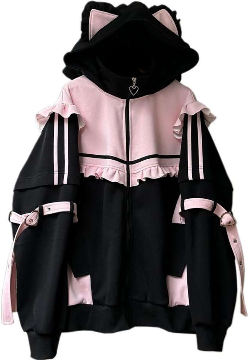 Wayolyn Zip Up Hoodie Tenshi Kawaii Hoodies Jirai Kei Fashion Oversized Cat Ears Gothic Top Cutecore Clothes - Image 1