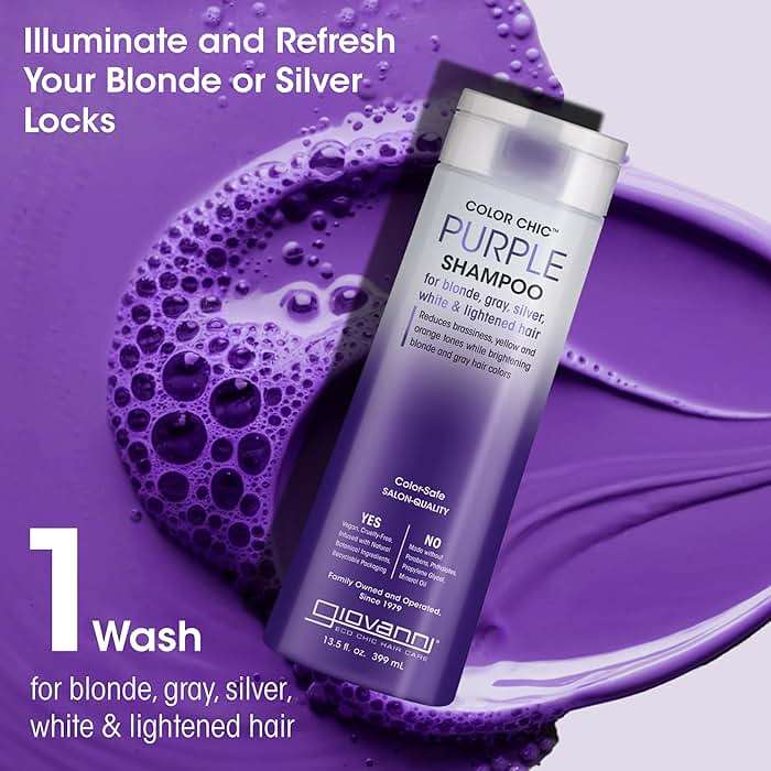 Giovanni Color Chic Purple Shampoo for Blonde, Gray, Silver, White, & Bleached Hair - Reduces Brass, Yellow, & Orange Tones, Adds Shine, Vegan, Cruelty Free, Lauryl & Laureth Sulfate Free - 13.5 fl oz - Image 3