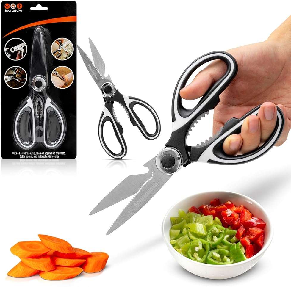 SpartaSake Premium Stainless Steel All Purpose Kitchen Shears with Sleeve - Heavy Duty Ultra Sharp kitchen Scissors for Food - Multipurpose Food Scissors for Meat Poultry Vegetable (Black-White) - Image 7