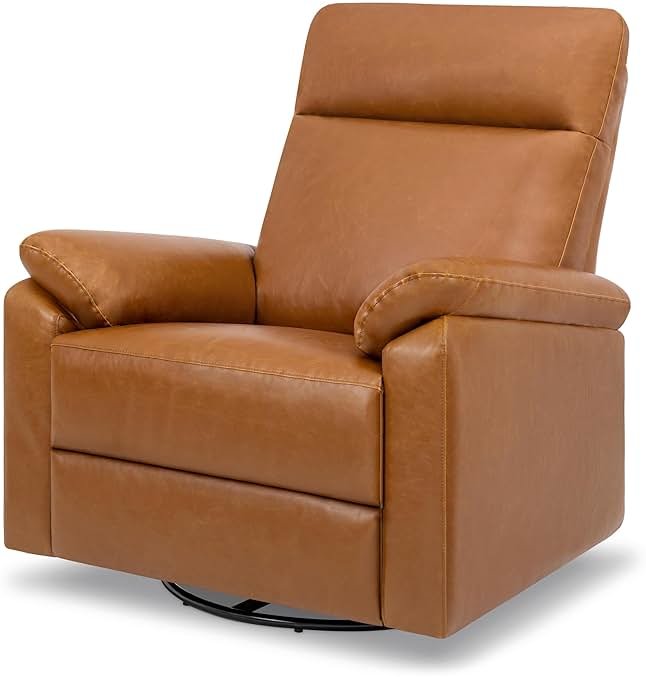Davinci Suzy Glider Recliner Nursery Chair - Glider Rocking Chair for Nursery and Living Room - GREENGUARD Gold, FSC & Certi-PUR US Certified - 360° Swivel Rocker Recliner Chair (Vegan Tan Leather) - Product Image