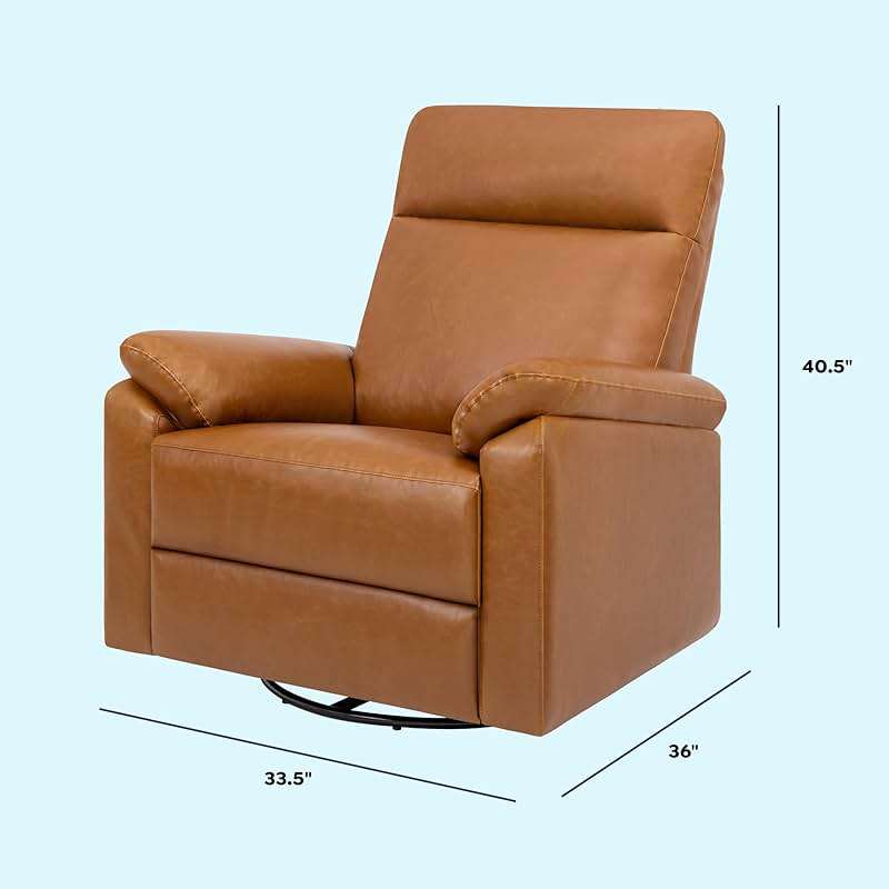 Davinci Suzy Glider Recliner Nursery Chair - Glider Rocking Chair for Nursery and Living Room - GREENGUARD Gold, FSC & Certi-PUR US Certified - 360° Swivel Rocker Recliner Chair (Vegan Tan Leather) - Image 2