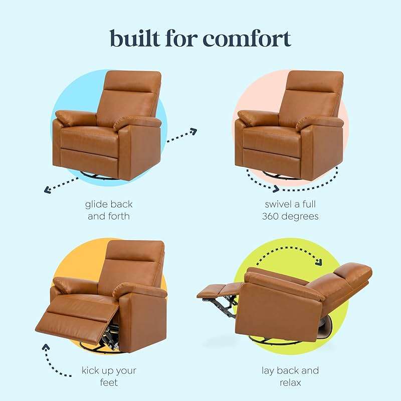 Davinci Suzy Glider Recliner Nursery Chair - Glider Rocking Chair for Nursery and Living Room - GREENGUARD Gold, FSC & Certi-PUR US Certified - 360° Swivel Rocker Recliner Chair (Vegan Tan Leather) - Image 4