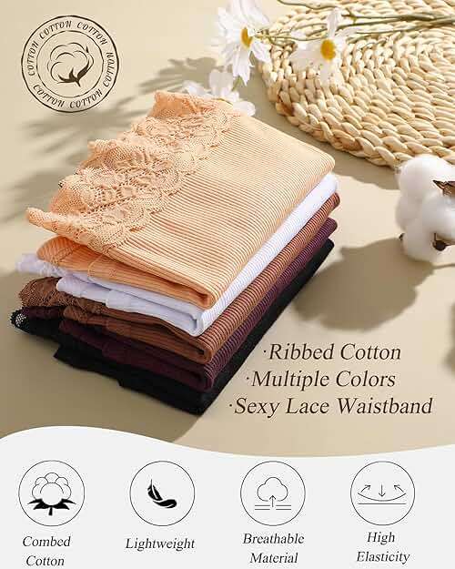 FINETOO Cotton Underwear for Women Boy Shorts Lace Boxer Briefs Soft Full Coverage Womens Panties 5 Pack S-XXL - Image 3