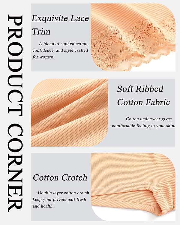 FINETOO Cotton Underwear for Women Boy Shorts Lace Boxer Briefs Soft Full Coverage Womens Panties 5 Pack S-XXL - Image 5