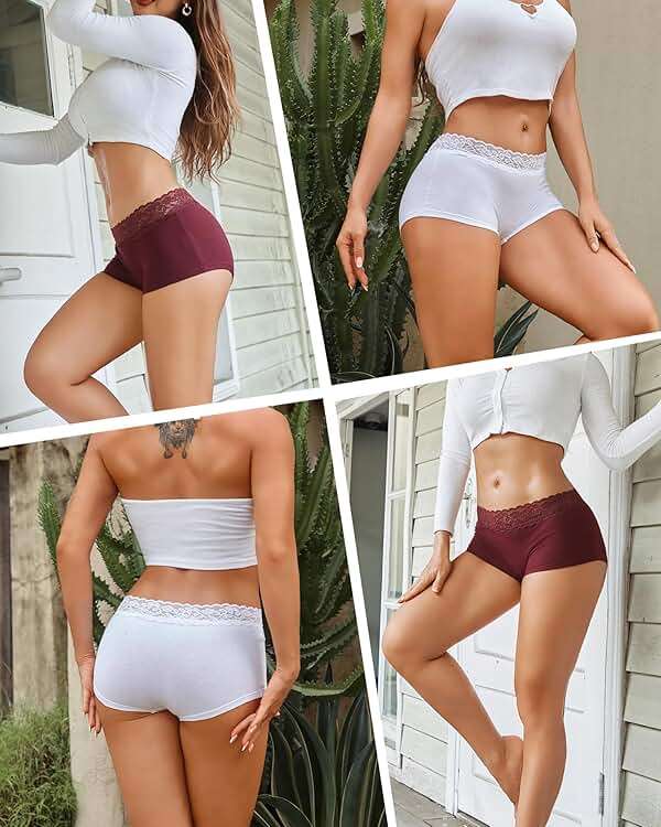 FINETOO Cotton Underwear for Women Boy Shorts Lace Boxer Briefs Soft Full Coverage Womens Panties 5 Pack S-XXL - Image 6