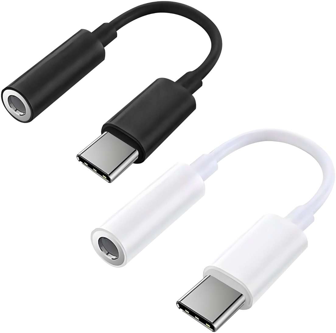 QAJOPFN 2 Pack USB C to 3.5mm Headphone Jack Adapter, Hi-Fi DAC Audio Converter with Microphone, Compatible with iPhone 15/Pro, Samsung Galaxy, iPad Pro, MacBook, Pixel, Black & White - Image 1